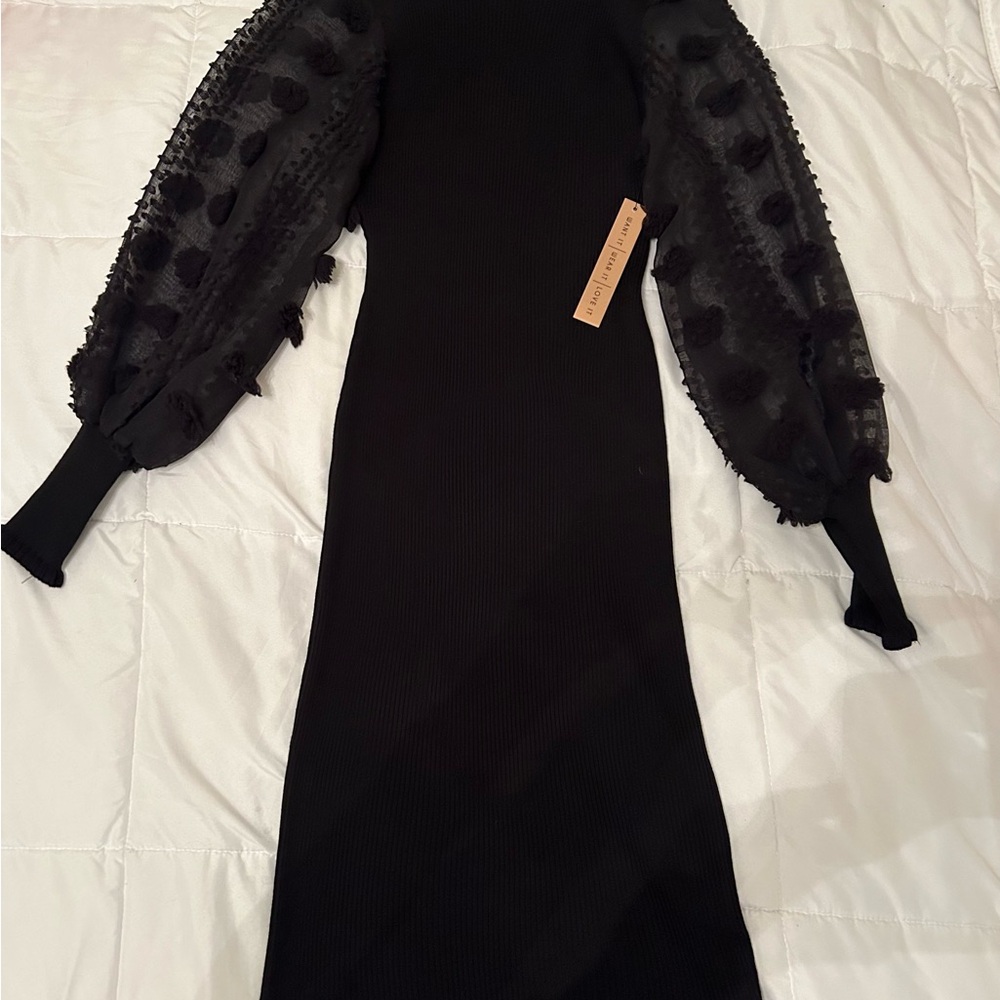 Black sweater dress sheet puff sleeves NWT sz m
